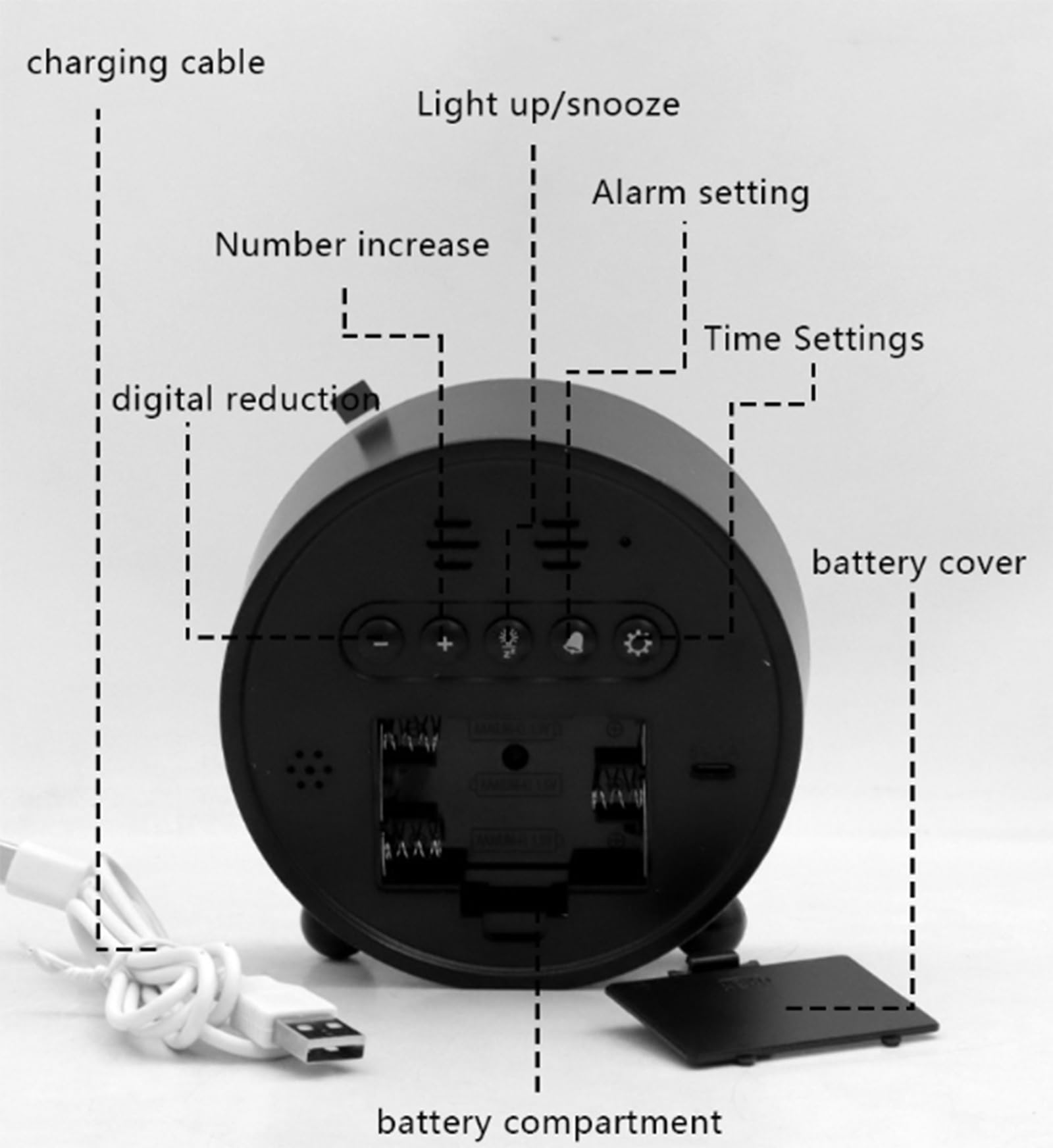 Reloj Despertador Redondo Digital LED Activado por Tacto para Mesa de Estudio | Alarma dual, repetición de alarma, visualización de la semana, USB/alimentado por batería, reloj de escritorio,