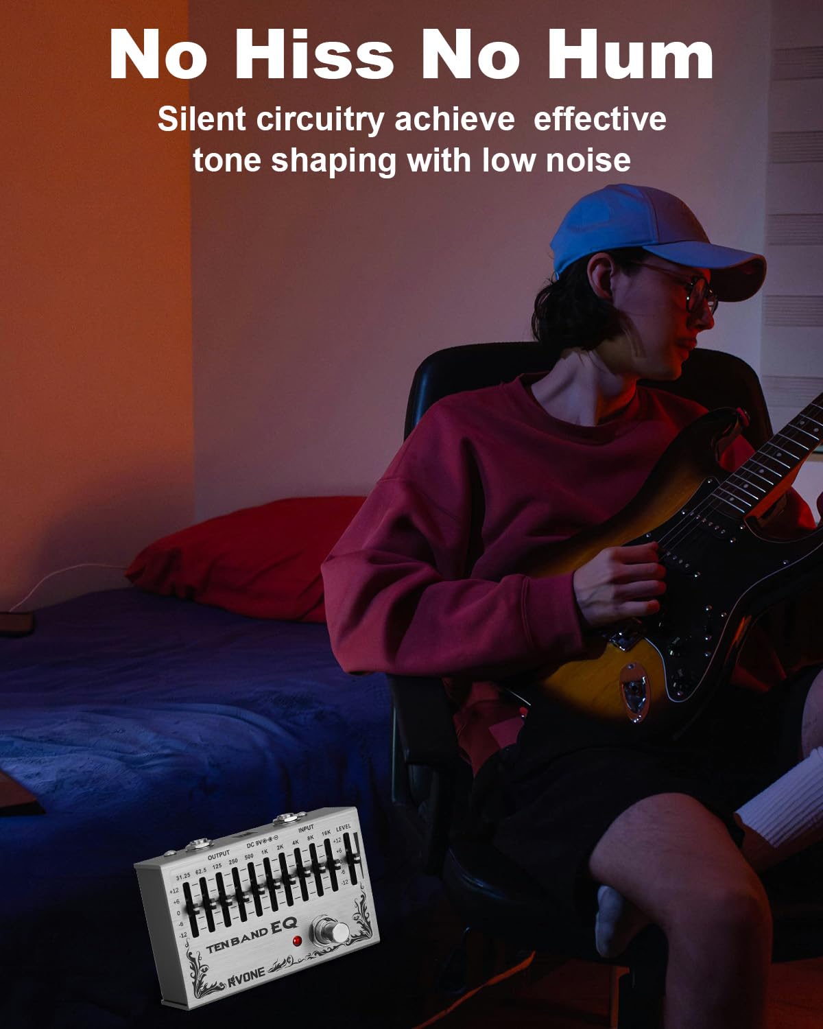 RVONE Pedale equalizzatore a 10 bande, pedale equalizzatore a basso rumore per chitarra, basso e pedaliere, True Bypass per catena di effetti di segnale puro, live, registrazione e mixaggio in studio