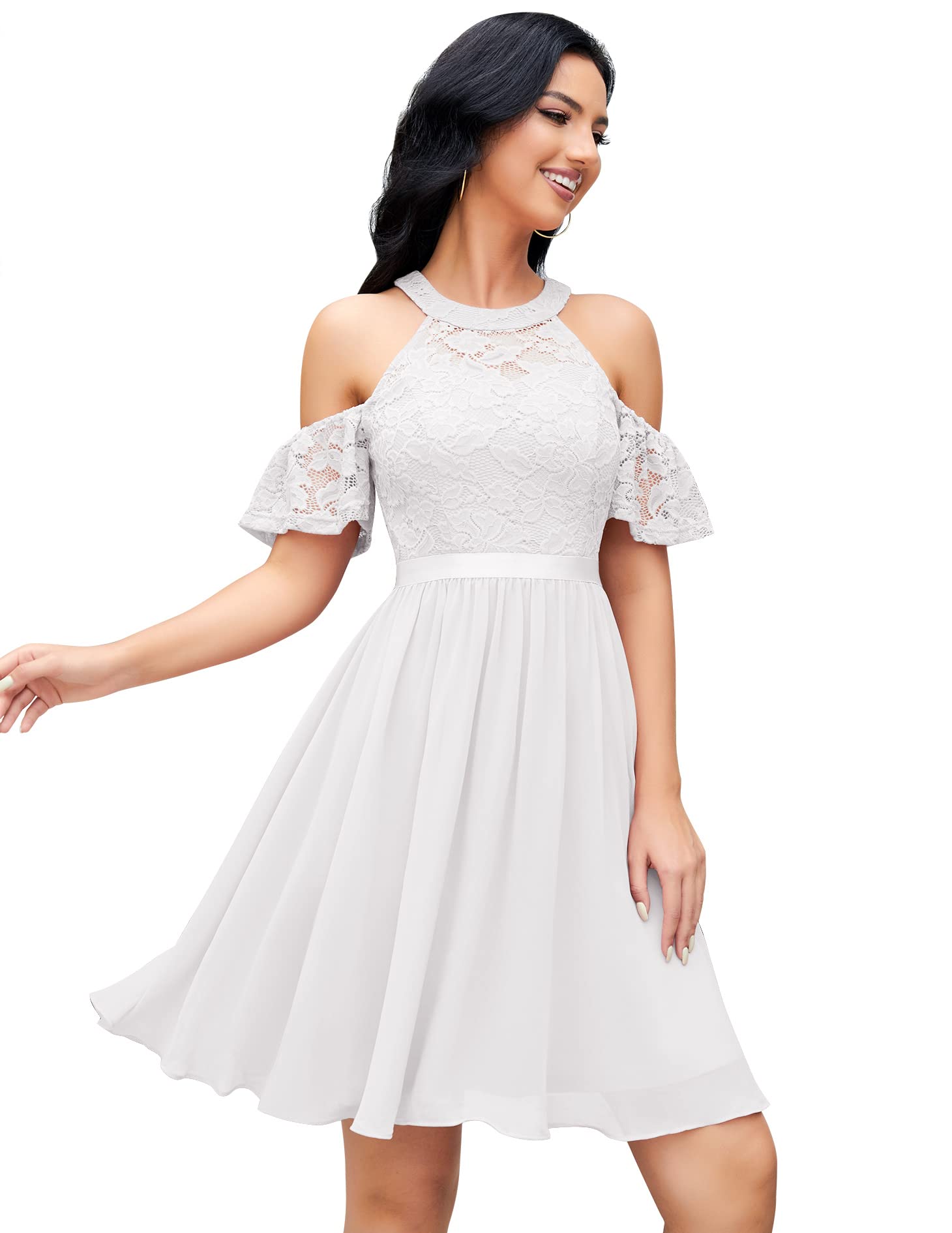 Berylove Vestido de cóctel para mujer, elegante, para boda, vestido de noche, corto, festivo, hombros descubiertos