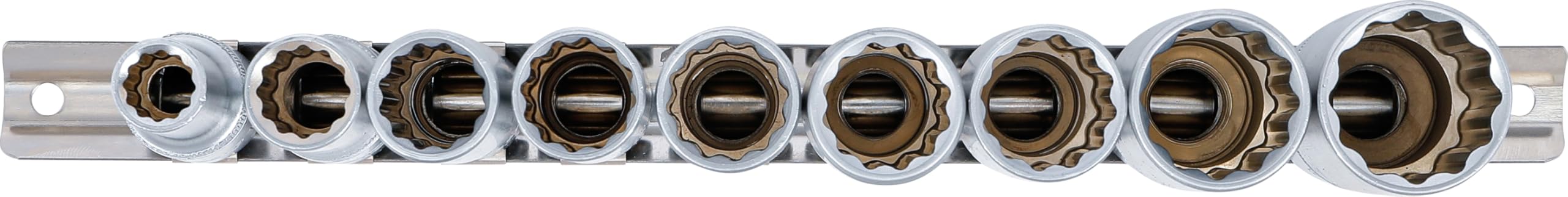 BGS 5253 | Juego de llaves de vaso 12 caras, largas | entrada 12,5 mm (1/2") | 10 - 24 mm | 9 piezas