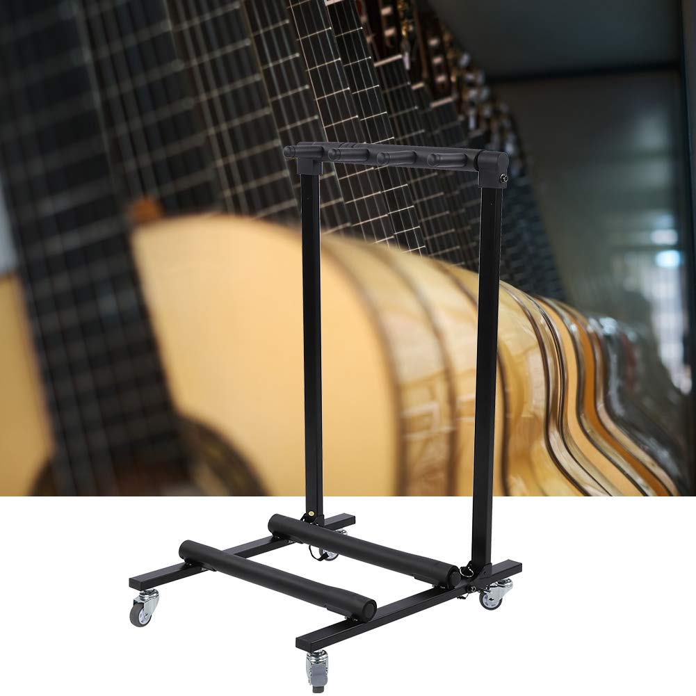 Gitarrenständer für mehrere Instrumente Kompatibel mit E Gitarre und Bass Klappbar mit Rollen und Bremsfunktion Stahlrohr 71 x 48 x 81 5 cm für Musikinstrumente (FL-13L 3 Köpfe)