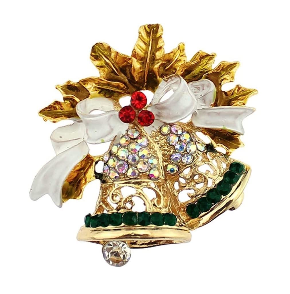 LZRHJN Brosche Broschen für Damen Goldfarbene Pin Bell Wild Brosche Kristall Weihnachtsschleife Glockenbroschen mit Strass Broschen für Damen