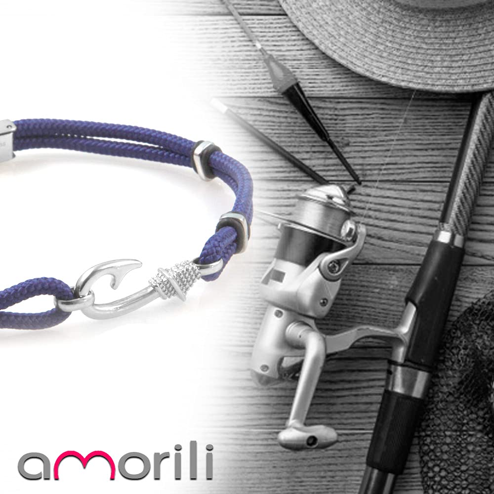 Bracciale Amo da Pesca Pescatore in Acciaio Inox e Corda | Gioiello Nautico Maschile | Braccialetto Sportivo e Resistente | Idea Regalo Uomo Amante del Mare bcc1602b