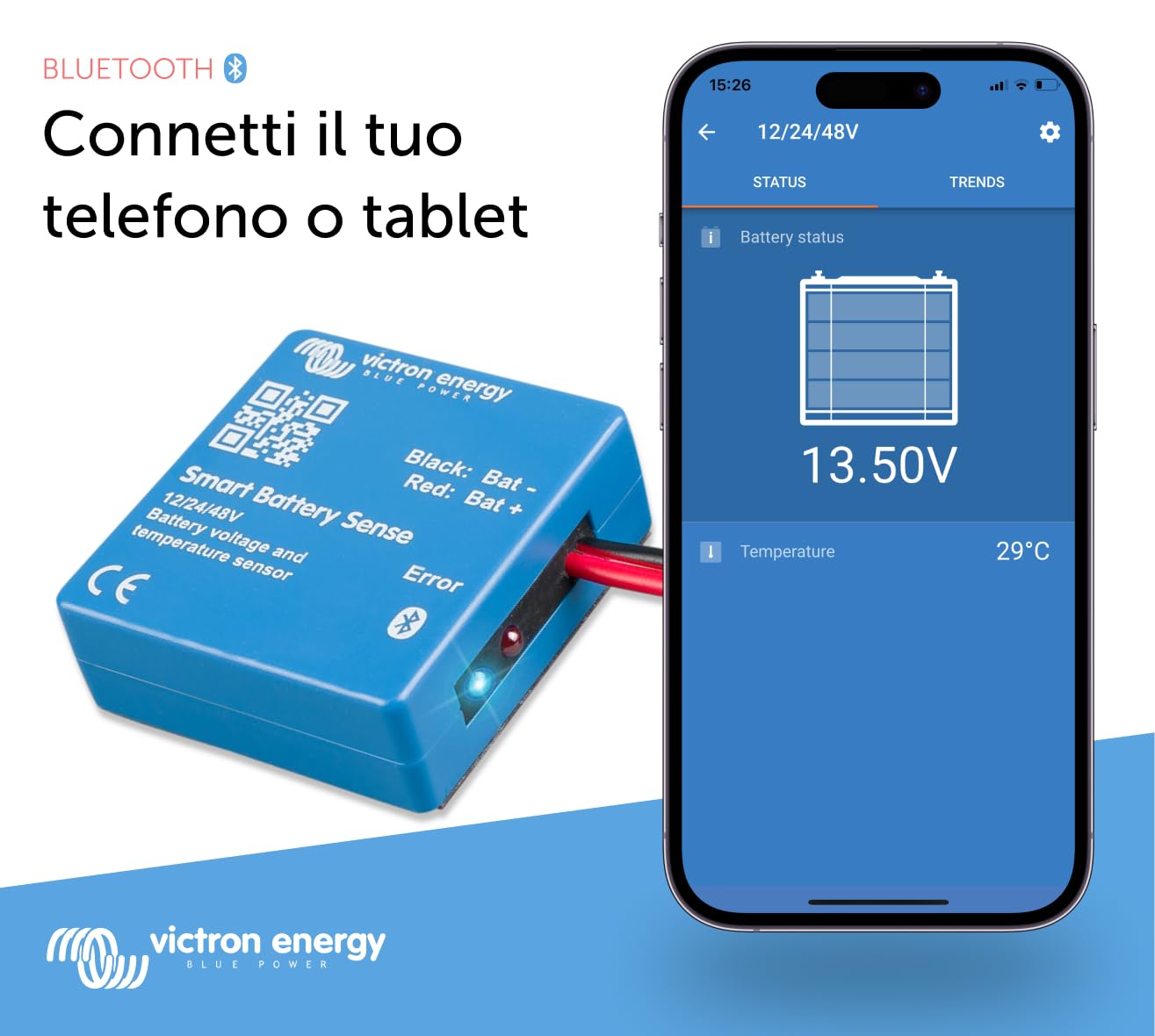 Victron Energy Smart Battery Sense, Sensore di Tensione e Temperatura, Lunga Portata (fino a 10m) | Lungo raggio (fino a 10 m)