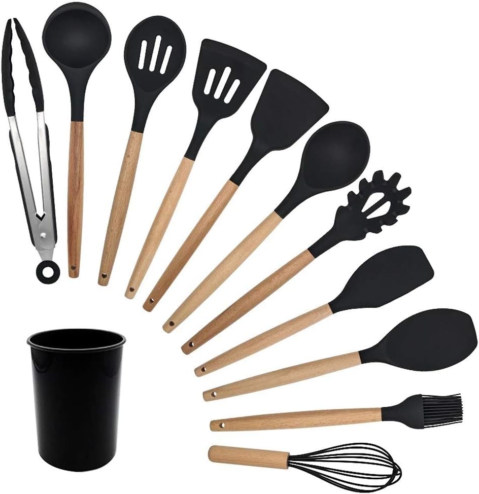 12 PCS Silicone Kitchenware Non-Stick Cookware Cooking Tool Spatula Ladle Egg Beaters Shovel Spoon Soup Kitchen Utensils Set (Color : A) (B)