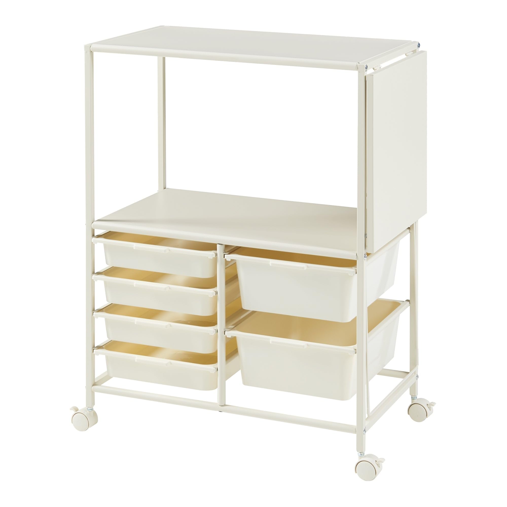 Carrello di servizio per cucina, soggiorno, mobile con 6 vassoi scorrevoli in acciaio, 100 x 37 x 85 cm, bianco 03_0009257