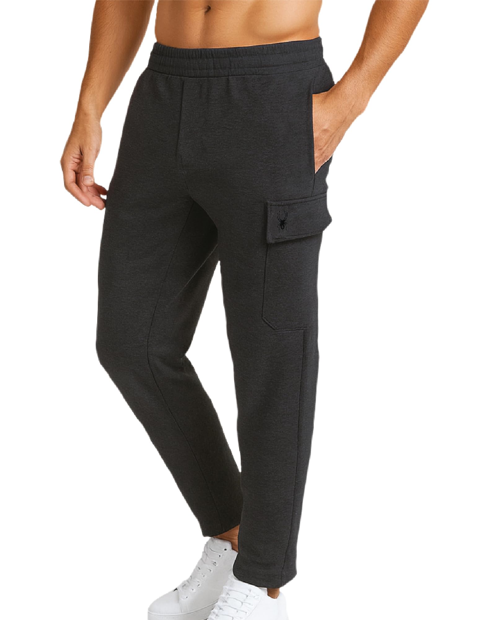Spyder Men's Fleece Cargo Sweatpants - Soft Stretch Athletic Joggers with Inner Drawcord Ribbed Waistband (Sizes: S-XXL), Charcoal Heather, Medium