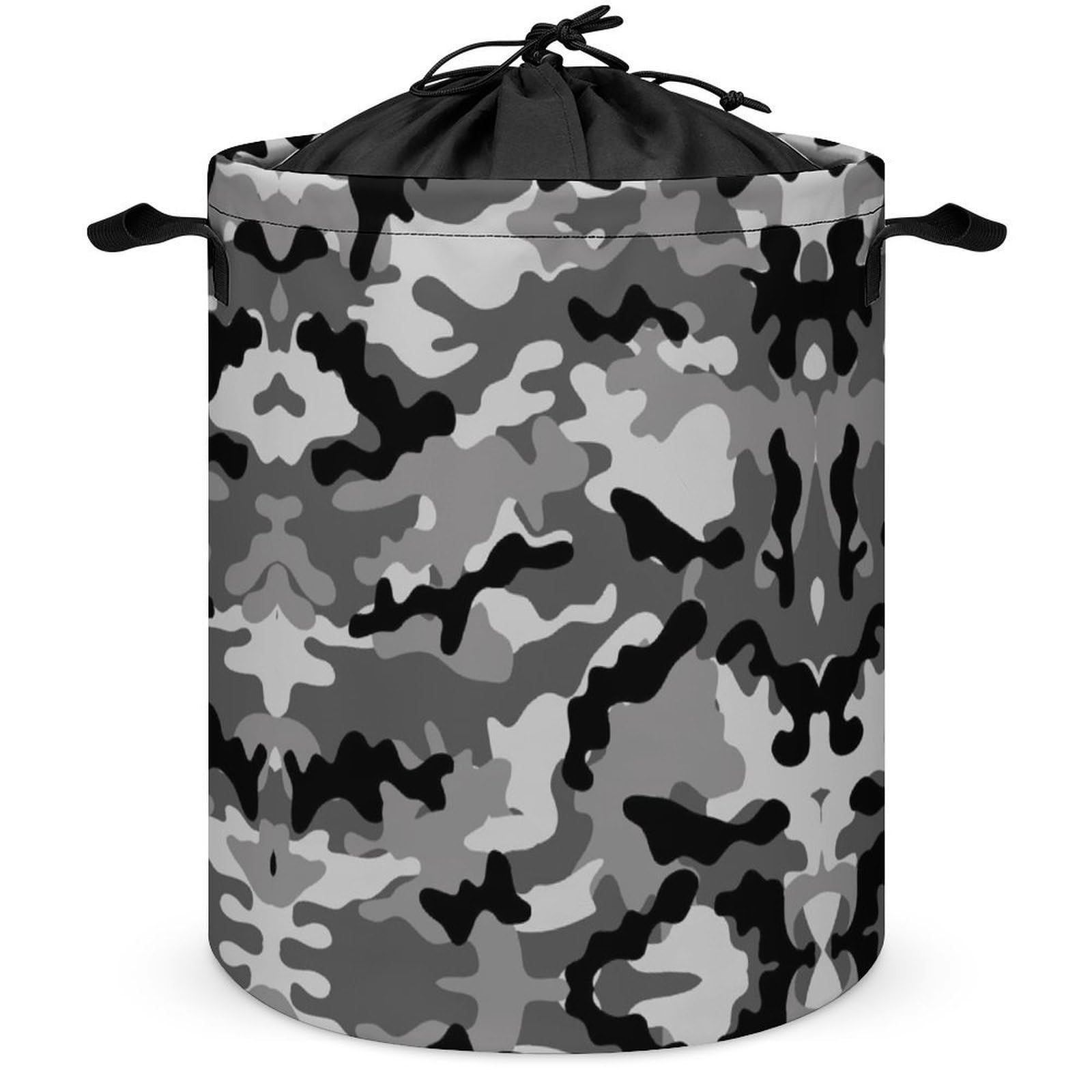 Wlntrophic Drawstring Laundry Hamper, Grey Camouflage Laundry Basket, Washing Basket with Handle