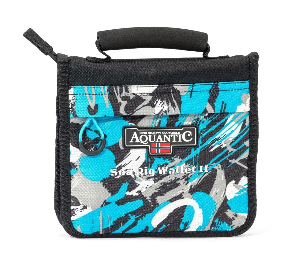 Sea Rig Wallet II – Borsa da pesca con 10 tasche trasparenti, 20 scomparti, 4 tasche in rete, maniglia imbottita, 20 x 22 x 3 cm, tasca precoce, borsa per esche, Blu, 20cm x 22cm x 3cm, Tasca