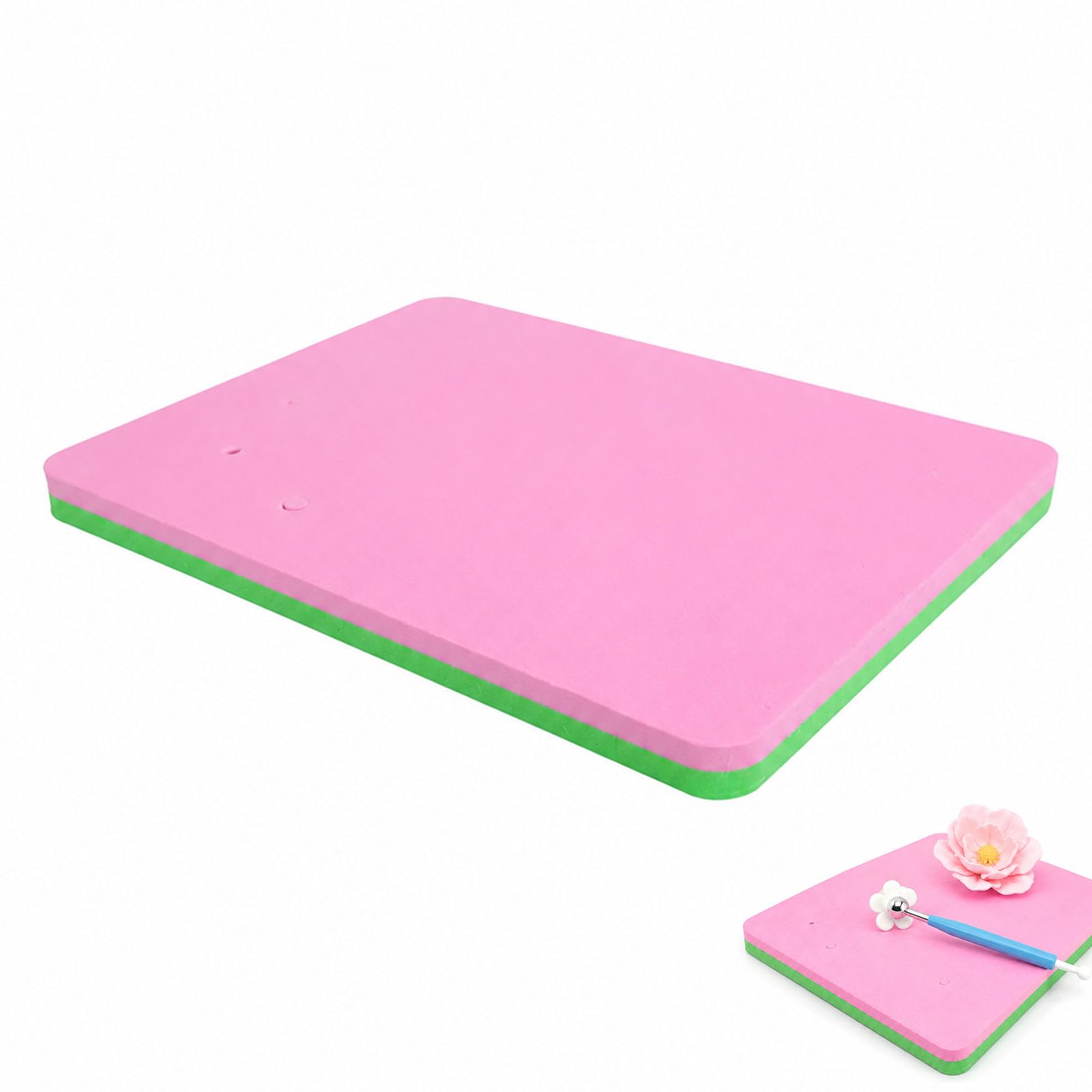 DCYQAIN Fondant Foam Pad with 5 Holes, 9.6x7.3x0.6in Food Grade Sponge Sugar Flower Mat, Professional Cake Decorating Tool for Sugarcraft Embossing & Modelling