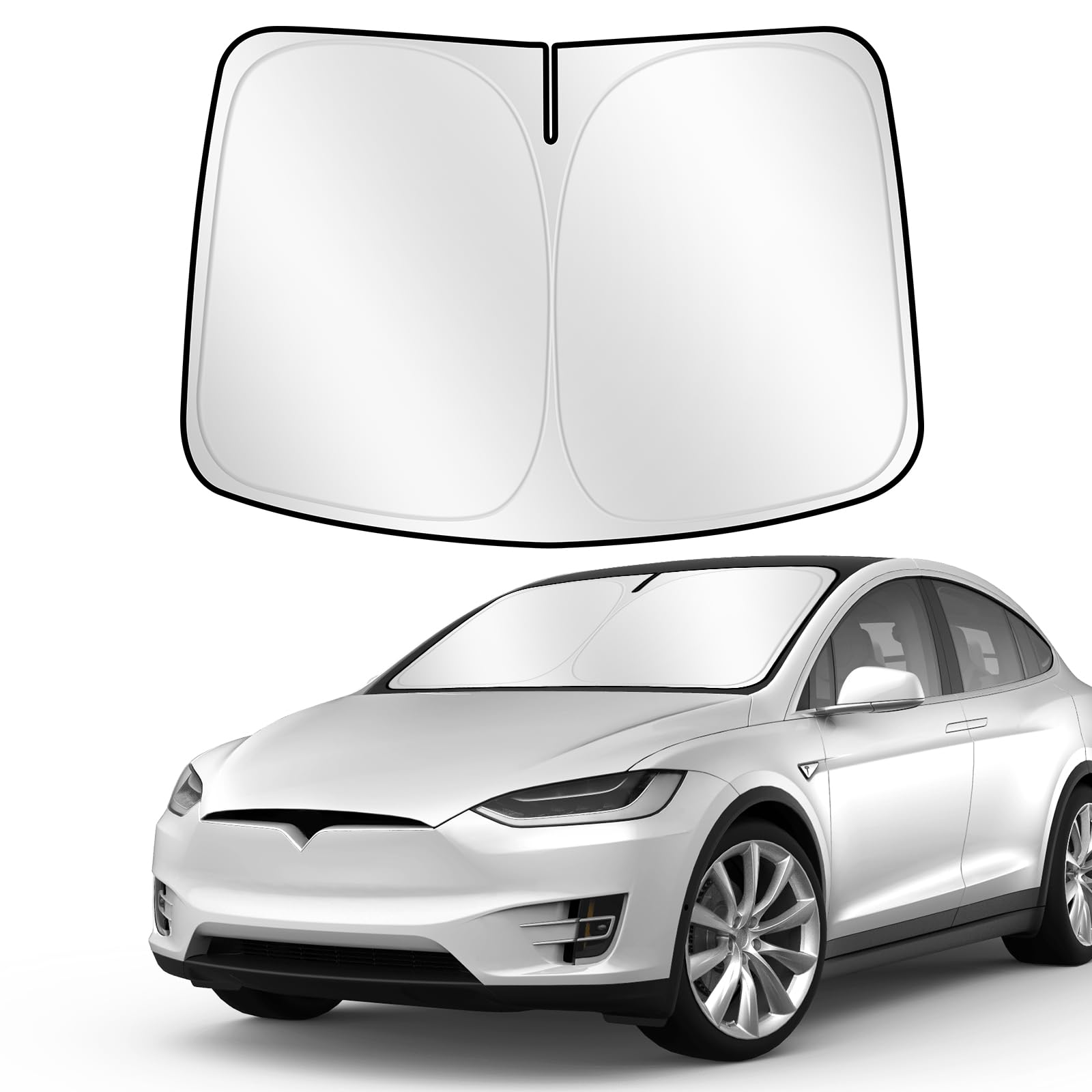 ZATOOTO Parasol Coche Delantero para Tesla Model Y Model 3, Protección Solar para Parabrisas, Cubierta Parabrisas para Bloques de Verano UV, Visera para Coche, Plegable, 132x92 cm