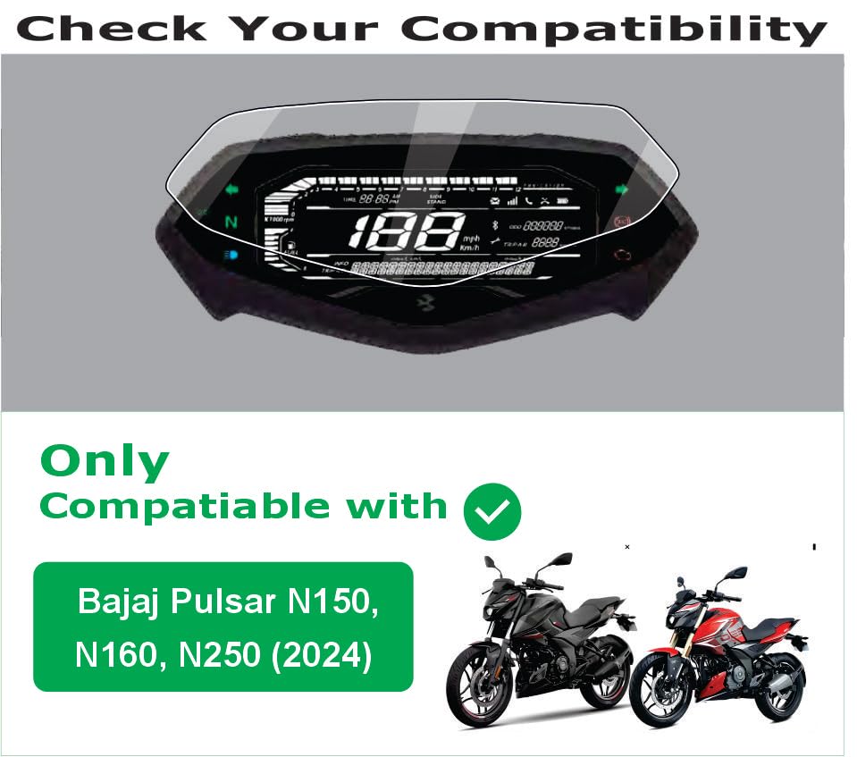 Image of OHAYO 9H Hard Car Display Screen Protector for Bajaj Pulsar N150, N160, N250 Digital Meter | Scratch Resistant, Military Strength, Ultra Clear HD, Bubble Free Dashboard Protection Film | Not a Tempered Screen Protector | Pack of 1