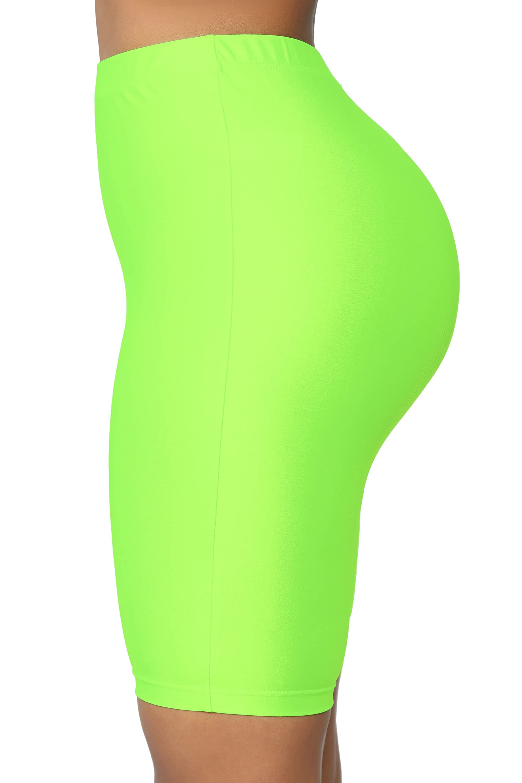 SUNFEXOY Green Neon Biker Shorts for Women,High-Waisted Bright Active Workout Yoga Bicycle Pants Running Shorts Knee Length?Green,XL