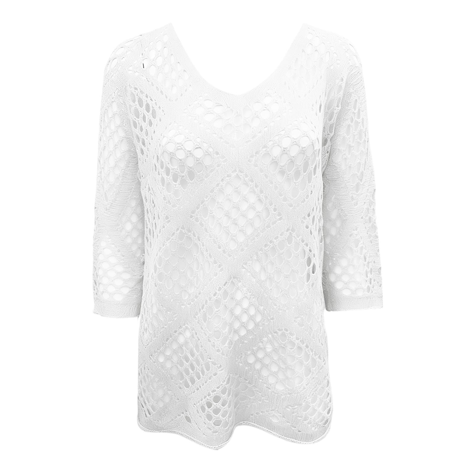 Generisch Maglione estivo con scollo a V, maniche a pipistrello traforate, da donna, traspirante e leggero