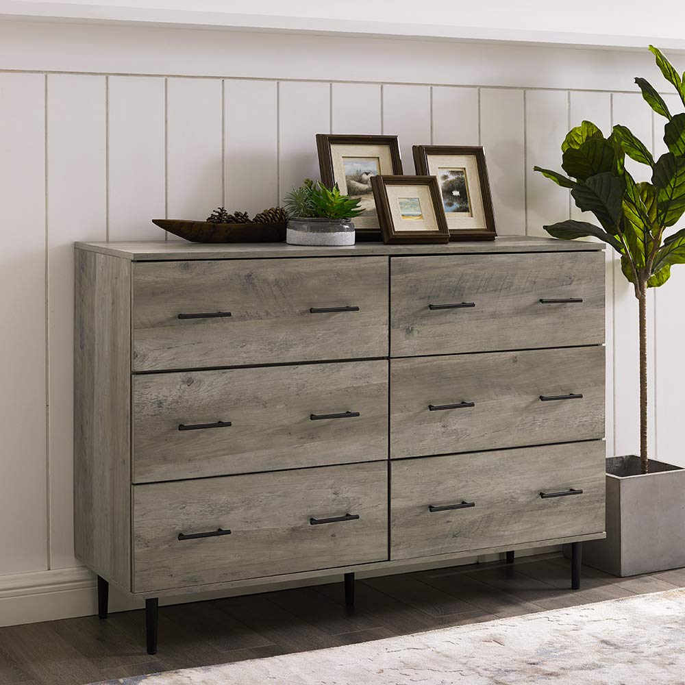 Walker Edison Modern 6 Wood Cabinet Buffet Storage Drawer Organizer Closet Hallway, 52 Inch, Grey Wash