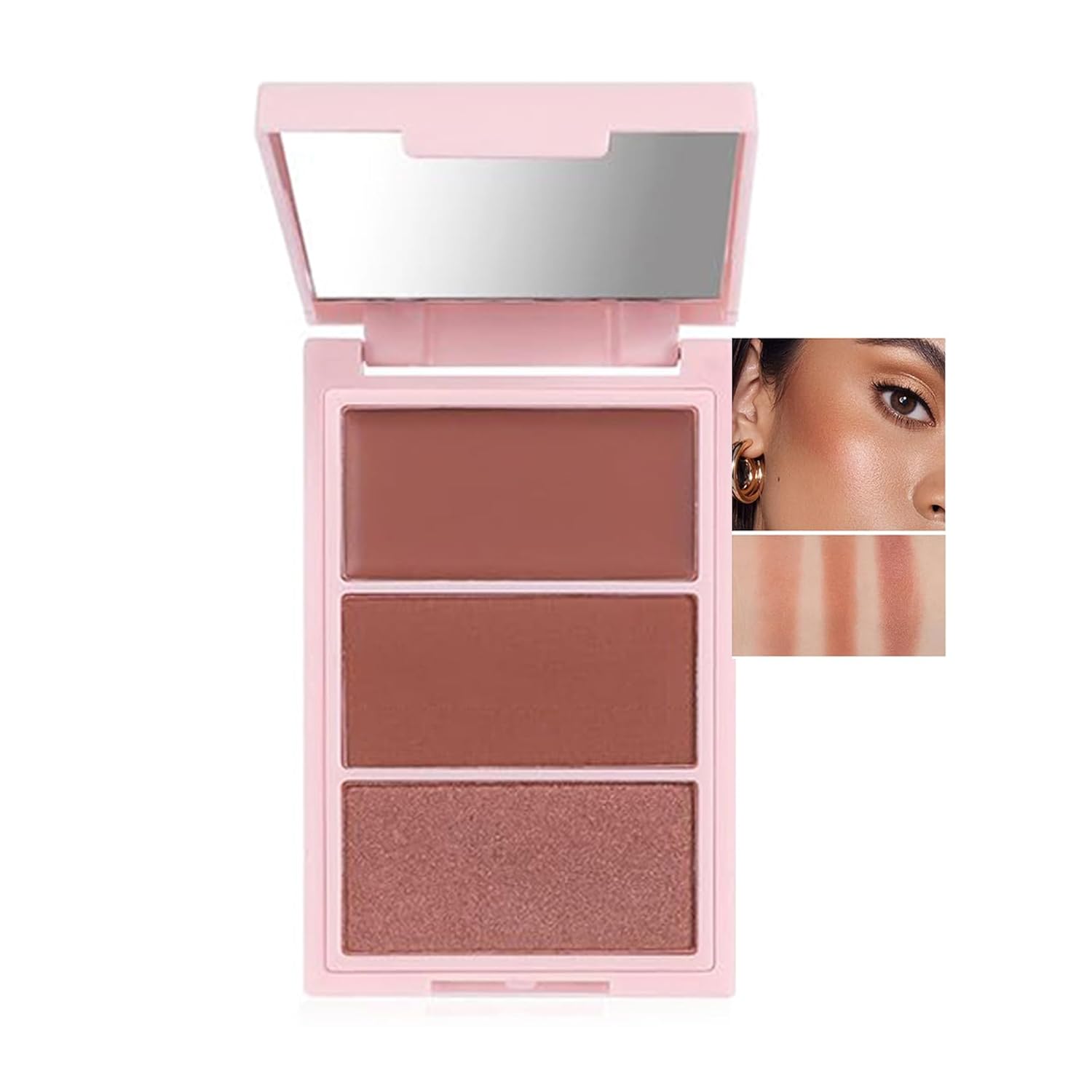 3D Blush Palette, Multi-Use Makeup Contour Pressed Powder Long-Lasting Pigment Cheekbones Contouring Blush Blendable Natural Shimmery Or Matte Finish, #03 Coffee