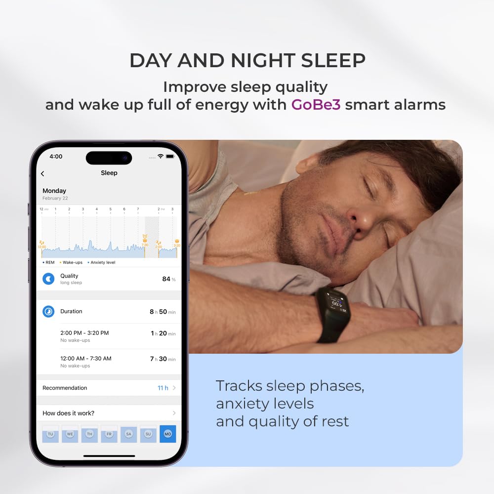 HEALBE GoBe3 – Smart Health Tracker for Calories, Sleep, Stress & Nervous System Balance, Free app – Obsidian