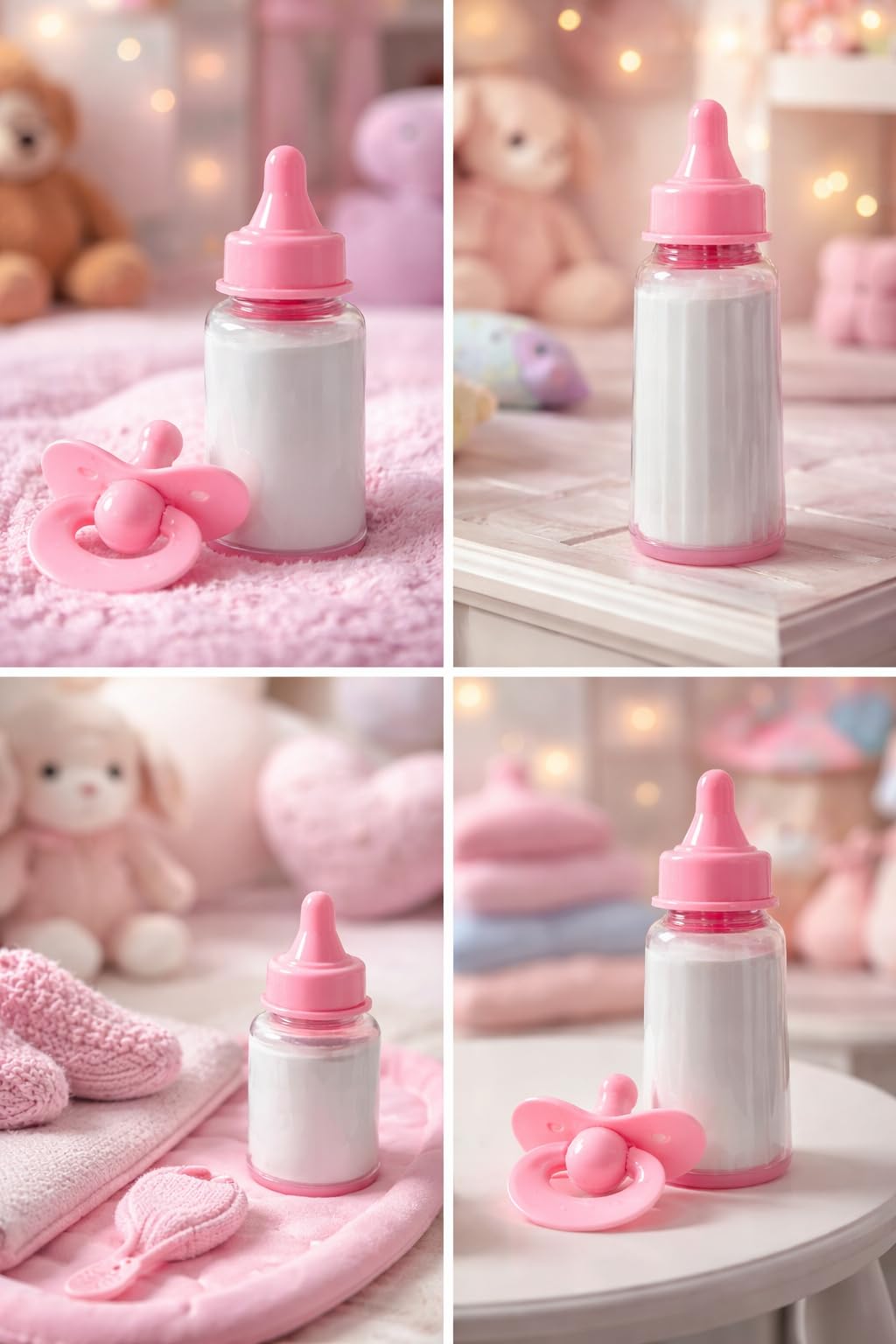 Biberon per Bambole Biberon Giocattolo Set Biberon e Ciuccio Rosa Accessori per Bambole Mamme per Bambini Biberone Giocattolo con Latte Bottiglie Poppatoio Tettarella Bambolotti in Scatola Regalo (a)