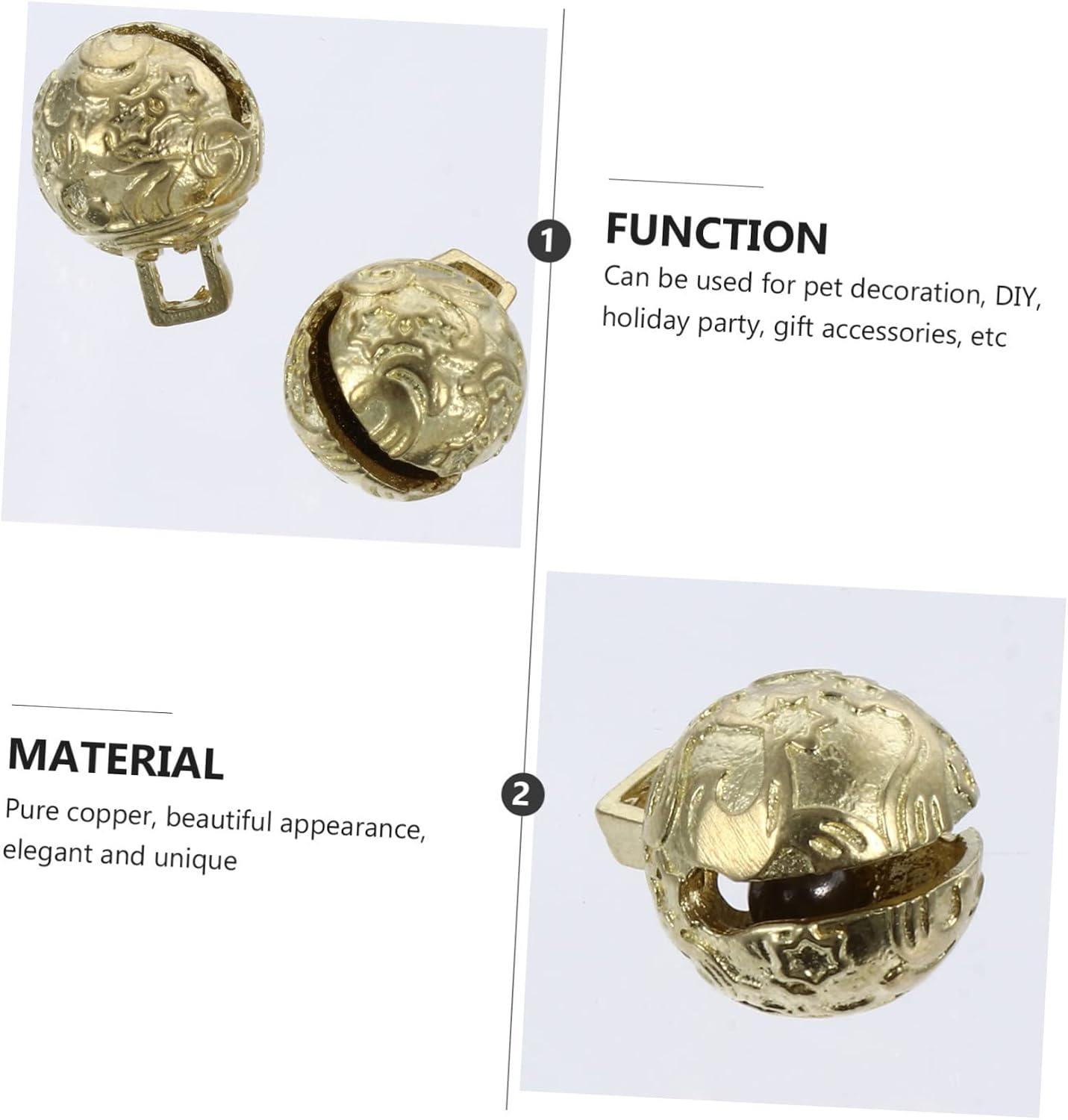 NUOBESTY 6pcs Decorative Brass Christmas Craft Bells for Ornaments Pet Decorations and Holiday Projects