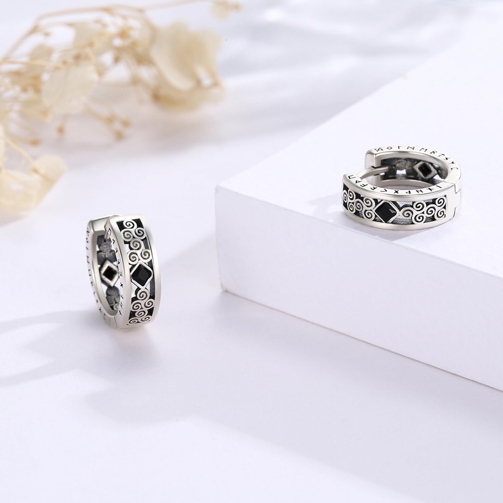 Wikinger Rune Ohrringe 925 Sterling Silber Viking Schmuck Geschenk für Männer Frauen Punk Style Ohrringe Unisex Wikinger Accessoires Geschenkidee