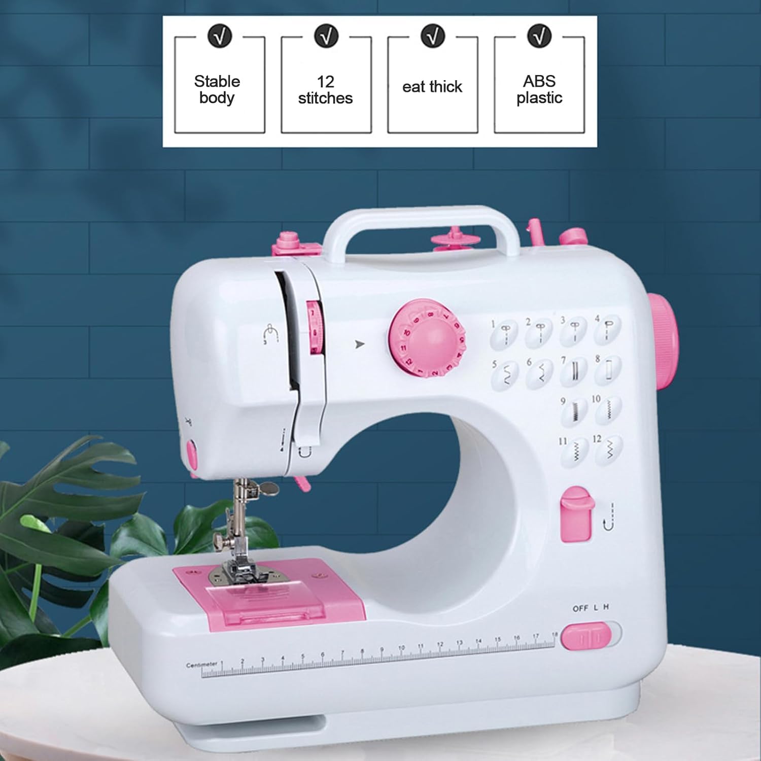 Mini Nähmaschine für Anfänger, 12 Stiche Haushalt Doppelfaden Multifunktionsnähmaschine für Kinder, Strom und Batteriebetrieb, LED Licht (Rosa)