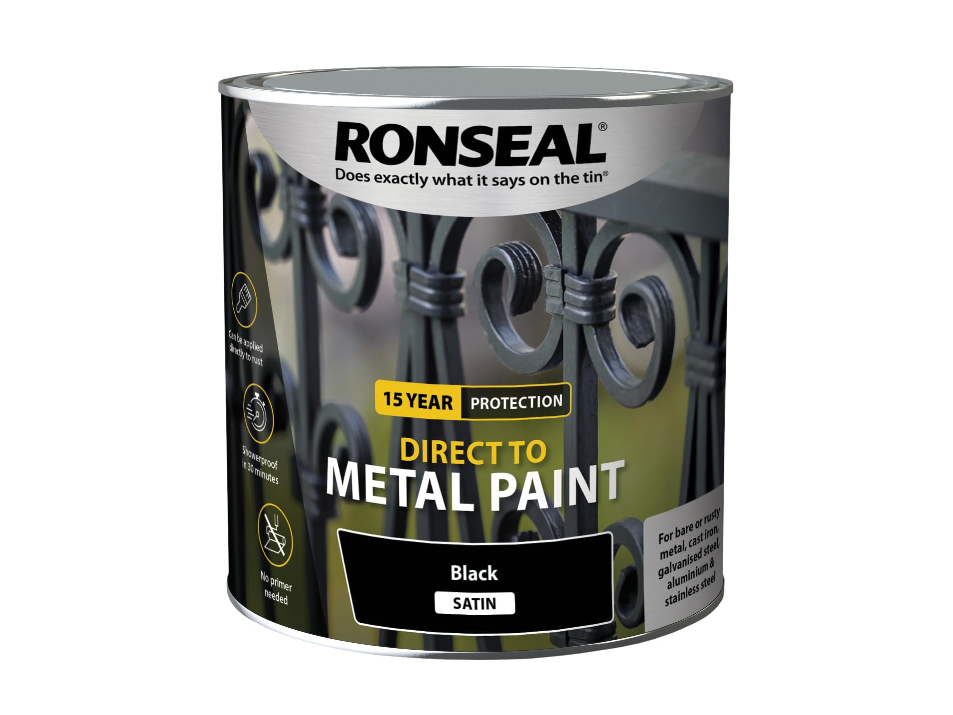Ronseal Black 39213 Direct To Metal Paint Satin 2.5L