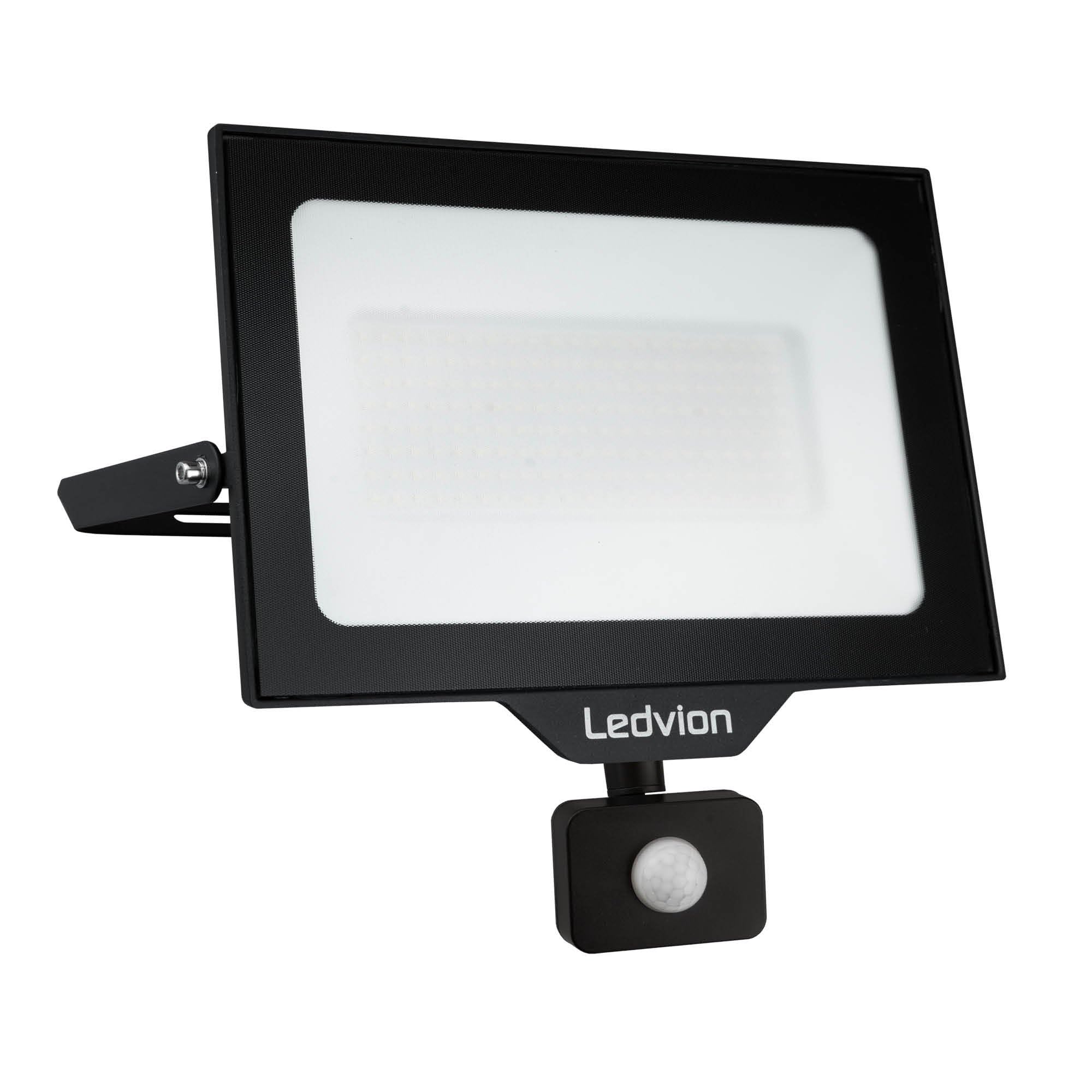 Ledvion 4000K - Led Floodlight White Motion Sensor, 100 Watt, 12000 Lumens, Ip44, Incl. Quick Connector & 2 Year Warranty