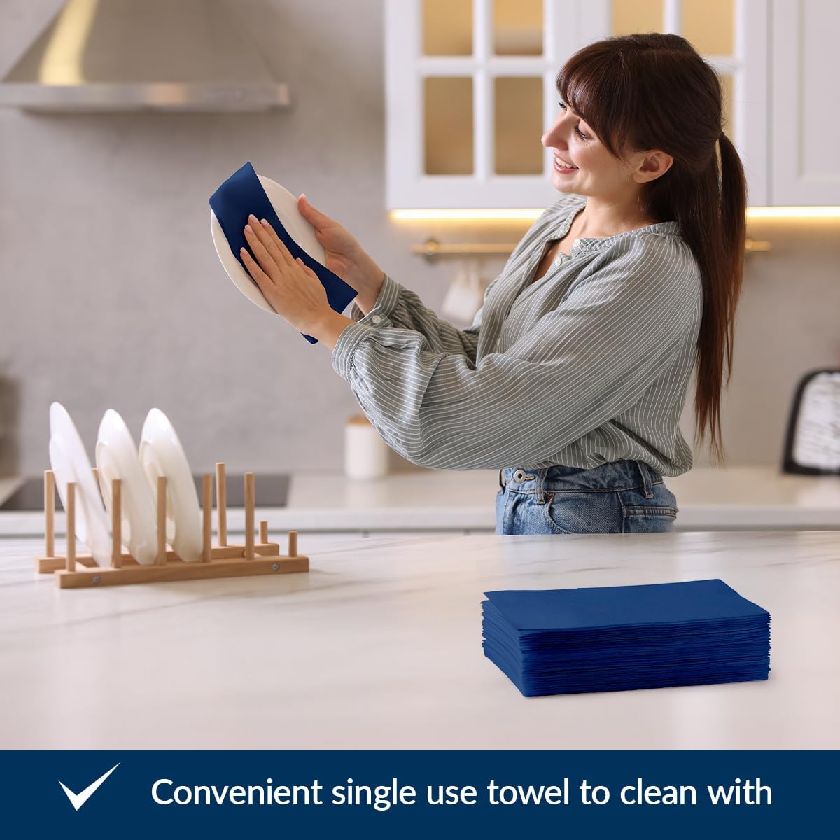 PAW - 50-Pack Disposable Navy Blue Linen-Feel Guest Towels 8" x 4" Folded, European Quality Hand Towels, Elegant Dinner Napkins for Special Occasions - Wedding, Birthday, Holiday, Bridal Shower