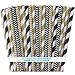 Outside the Box Papers Black and Gold Chevron and Striped Paper Straws 7.75 Inches 100 Pack Black, Gold, White