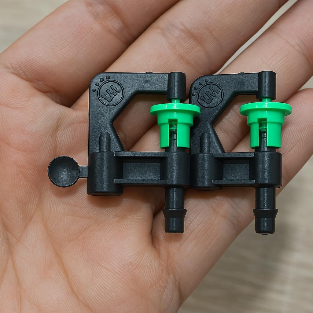 Green 180° Micro Sprinkler Heads (2-Pack) — Refraction Mist Spray Nozzles, 1/4 Inch Barb, Adjustable Atomizing Emitters for Lawn, Garden & Greenhouse Irrigation
