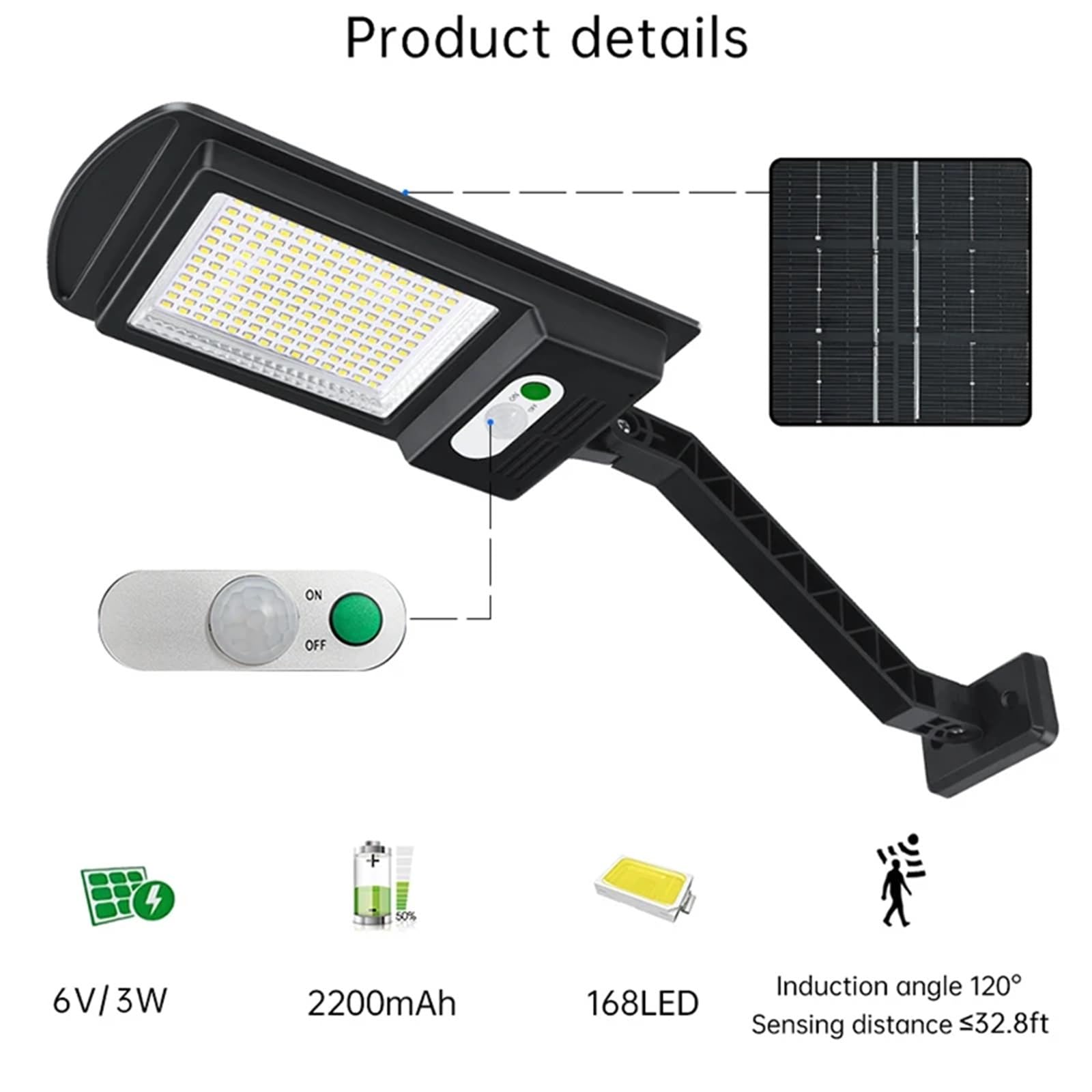Naświetlacze LED, Solarna Lampa Uliczna Z Czujnikiem Ruchu Solarna Lampa Parkingowa 168 LED IP65 Zewnętrzna Lampa Słoneczna Do Ogrodu Garden Street Jasne światło Robocze (Color : Nero, Size : 4PCS)