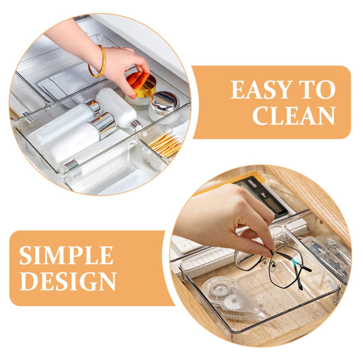 Set da 7 Organizer per Cassetti Trasparenti in Design Giapponese, Divisori Multifunzionali per Casa, Scuola e Ufficio, la Conservazione e L'ordine di Cancelleria