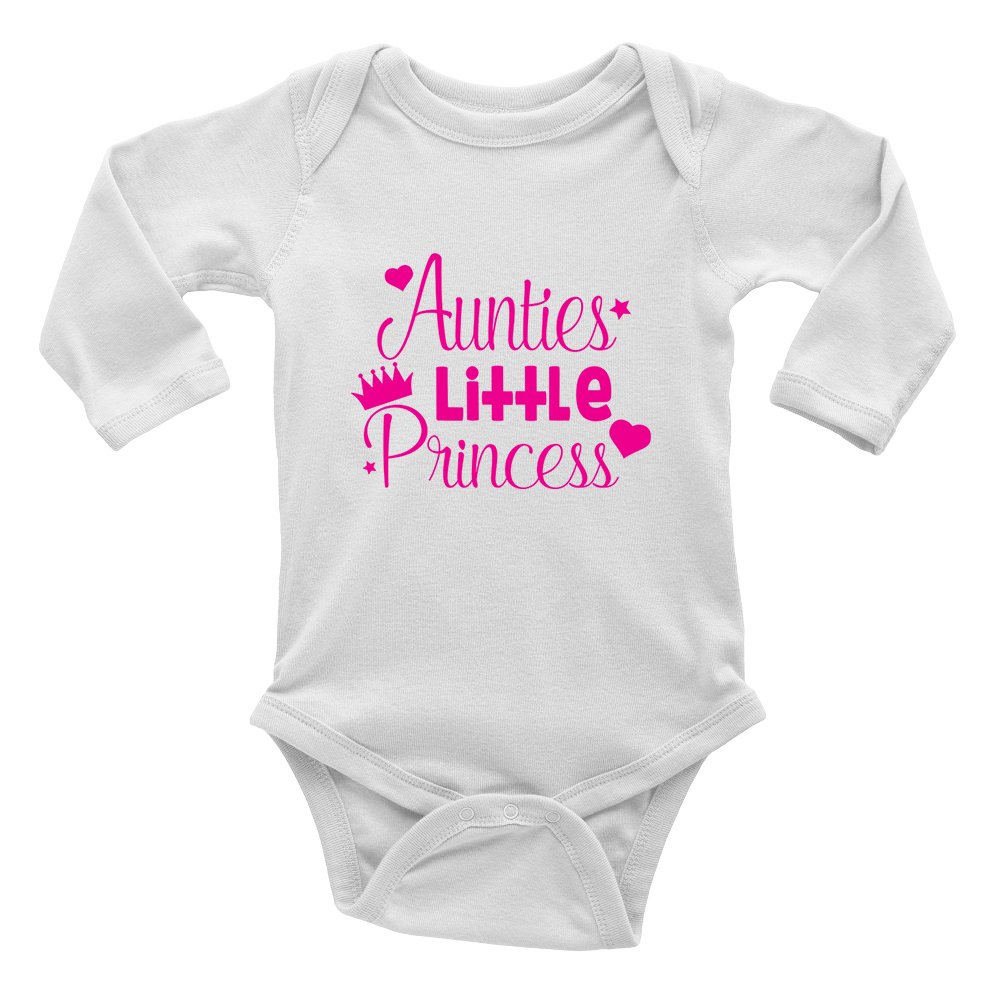 Shopagift Auntie's Little Princess Girls Pink Cute Long Sleeve Baby Vest Bodysuit