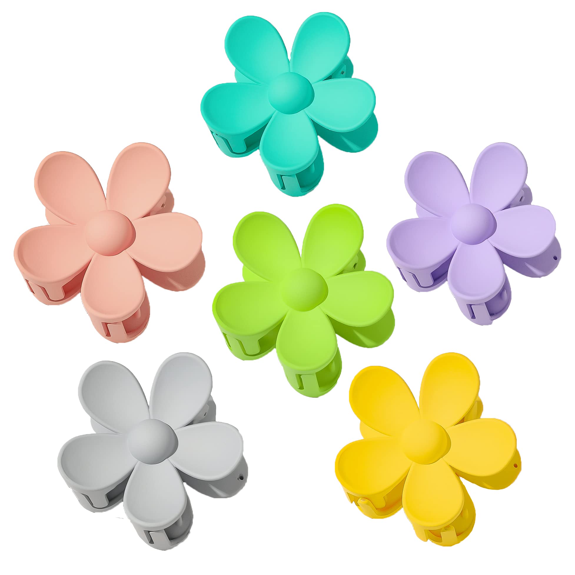 RVUEM TODEROY 6 PCS Big Hair Claw Clips Matte Flower Hair Clips Non-Slip Cute Hair Catch Barrettes Plastic Jaw Clamps for Thin Thick Hair Hair Acrylic Accessories for Women Girls 6 Colors