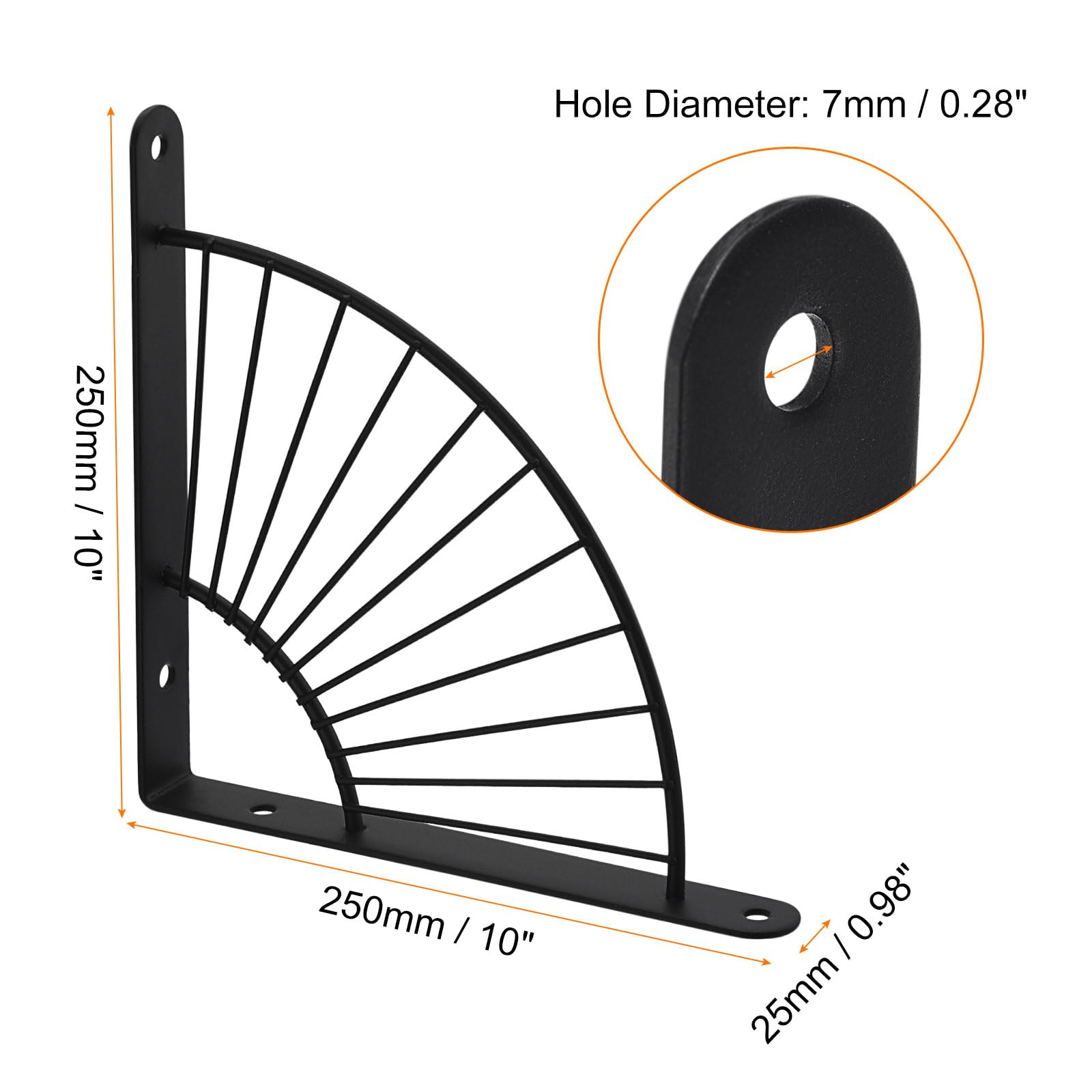 uxcell Decorative Shelf Brackets, 2pcs 10"(250mm) Industrial Metal Brackets for Shelves Wall Mounted Floating Shelf Supports, Black - Image 2