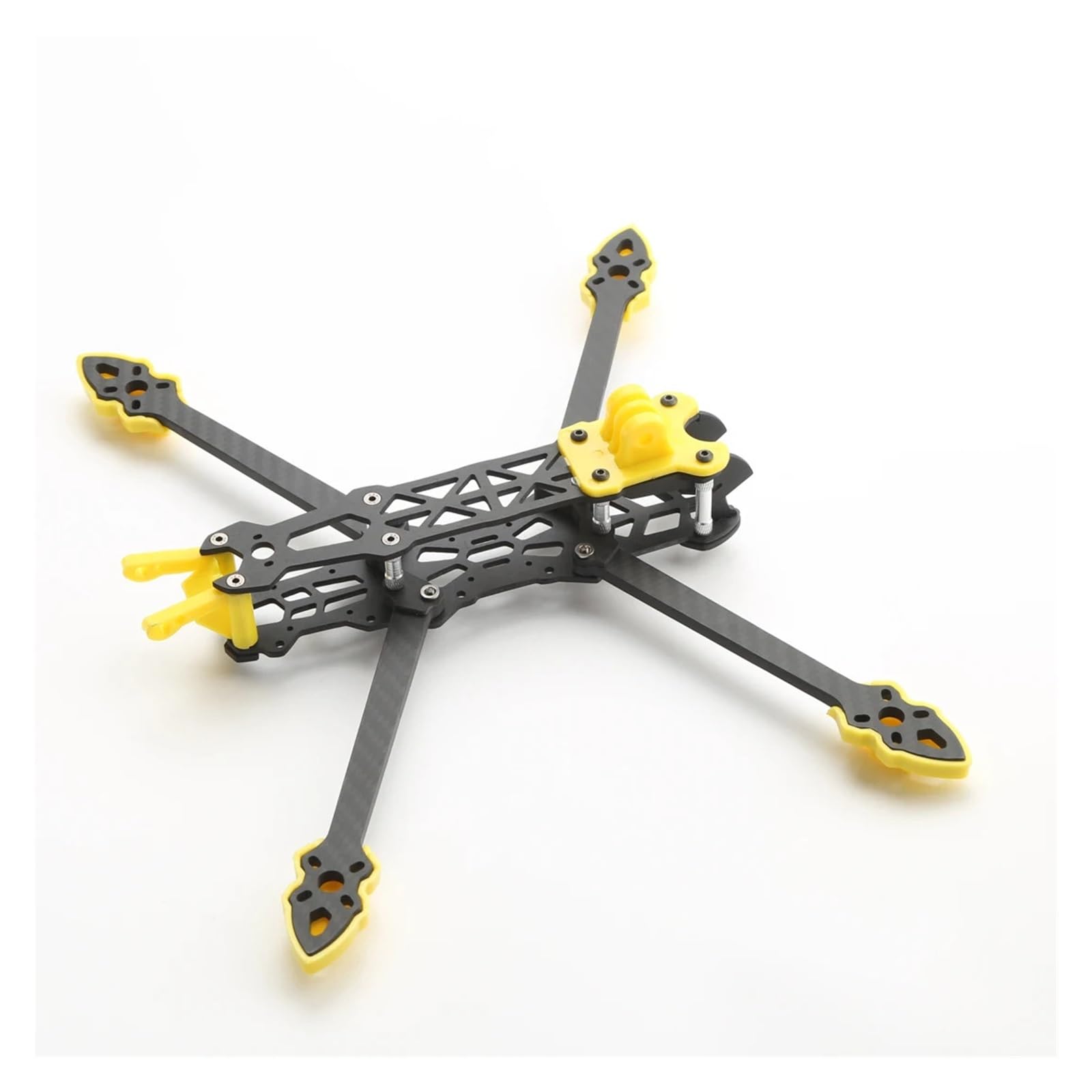 Marco de fibra de carbono Mark4 5inch 225mm brazo 5MM quadcopter | 145*172MM, 102g, placa sup./inf./lateral 2.5MM, soporte cámara 19*19mm(With Yellow Print)