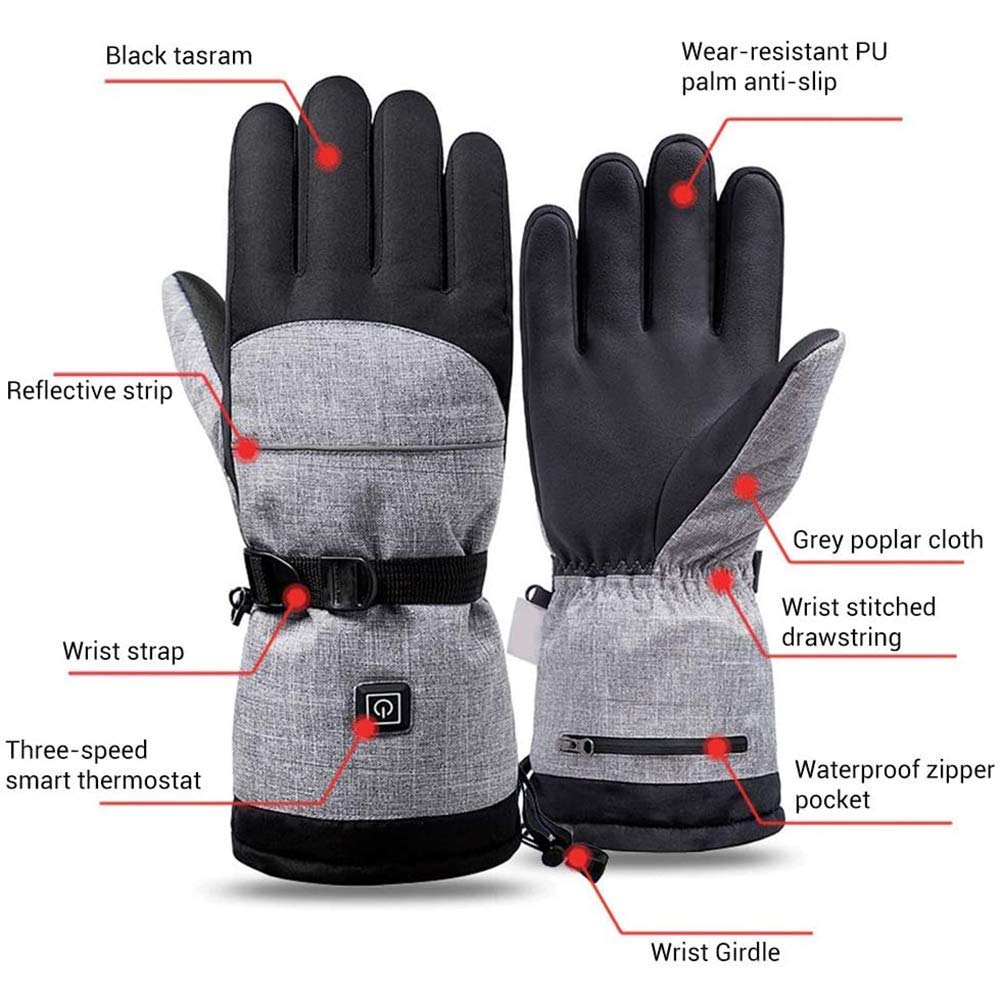Guantes térmicos de Invierno para Unisex, Impermeables, con Pantalla táctil, Guantes cálidos con Temperatura de Calentamiento Ajustable de 3 Niveles para Todo Tipo de Actividades a