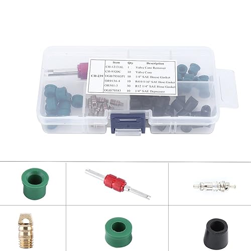 Miniatura 5 de ASHATA Kit de reparación de aire acondicionado de CA 71 piezas, kit de válvula Schrader de CA con herramienta de extracción e instalación, 10