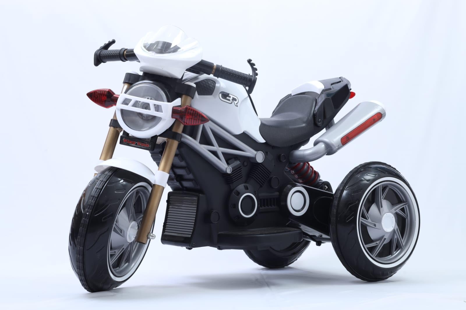 Happy Goods Three-Wheeled Electric Battery Operated Ride on Motorbike for Kids of Age 2 Year to 8 Years with Foot Accelerator -Multi Color (White)-image-21