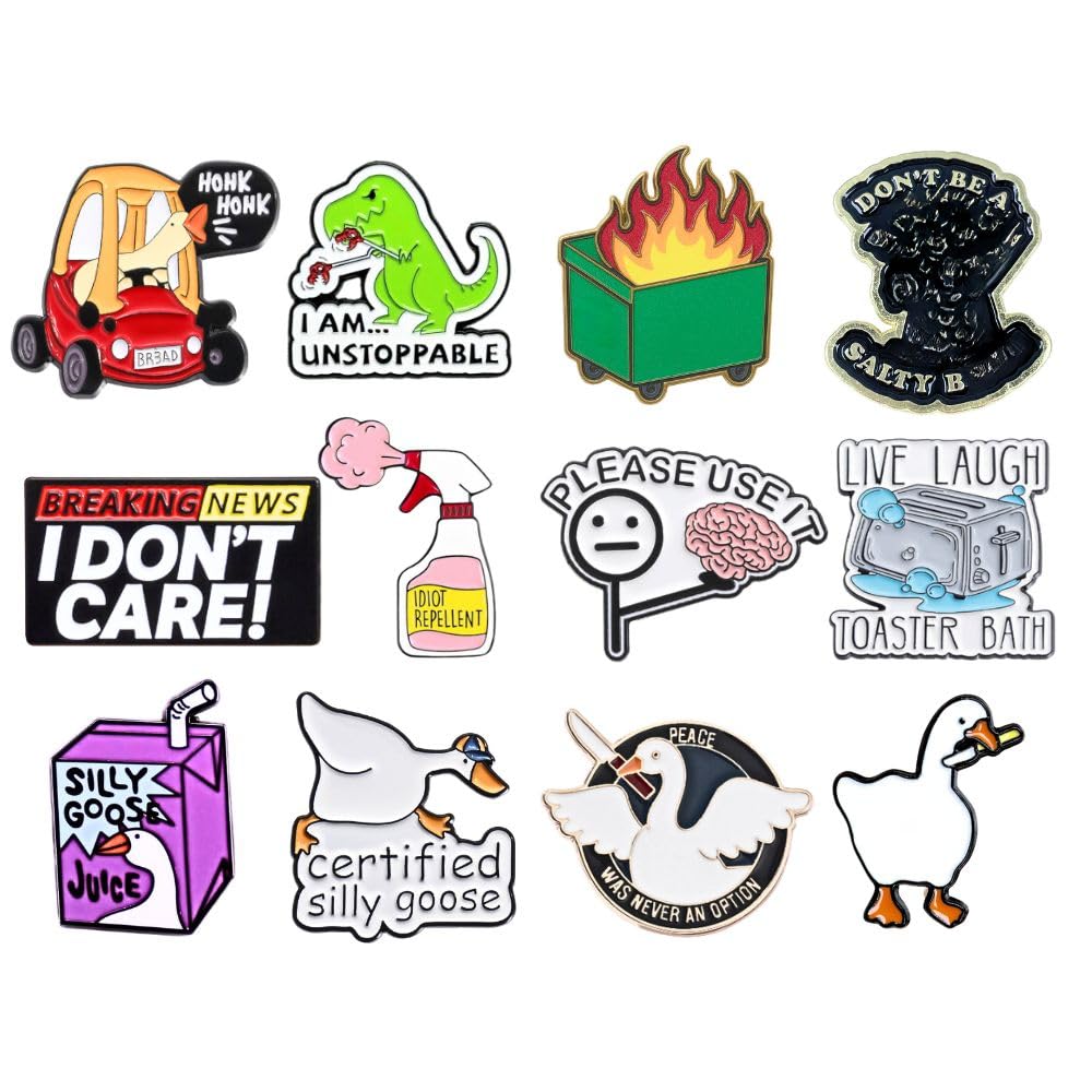 Funny Enamel Pins Pin for Adults Hat Jacket Backpack Bags Button Lanyard Assorted Cool Cute Fun Lapel Meme Cartoon Novelty Funky Silly Goose It’s Fine Sarcastic Pines Work Gifts Supplies