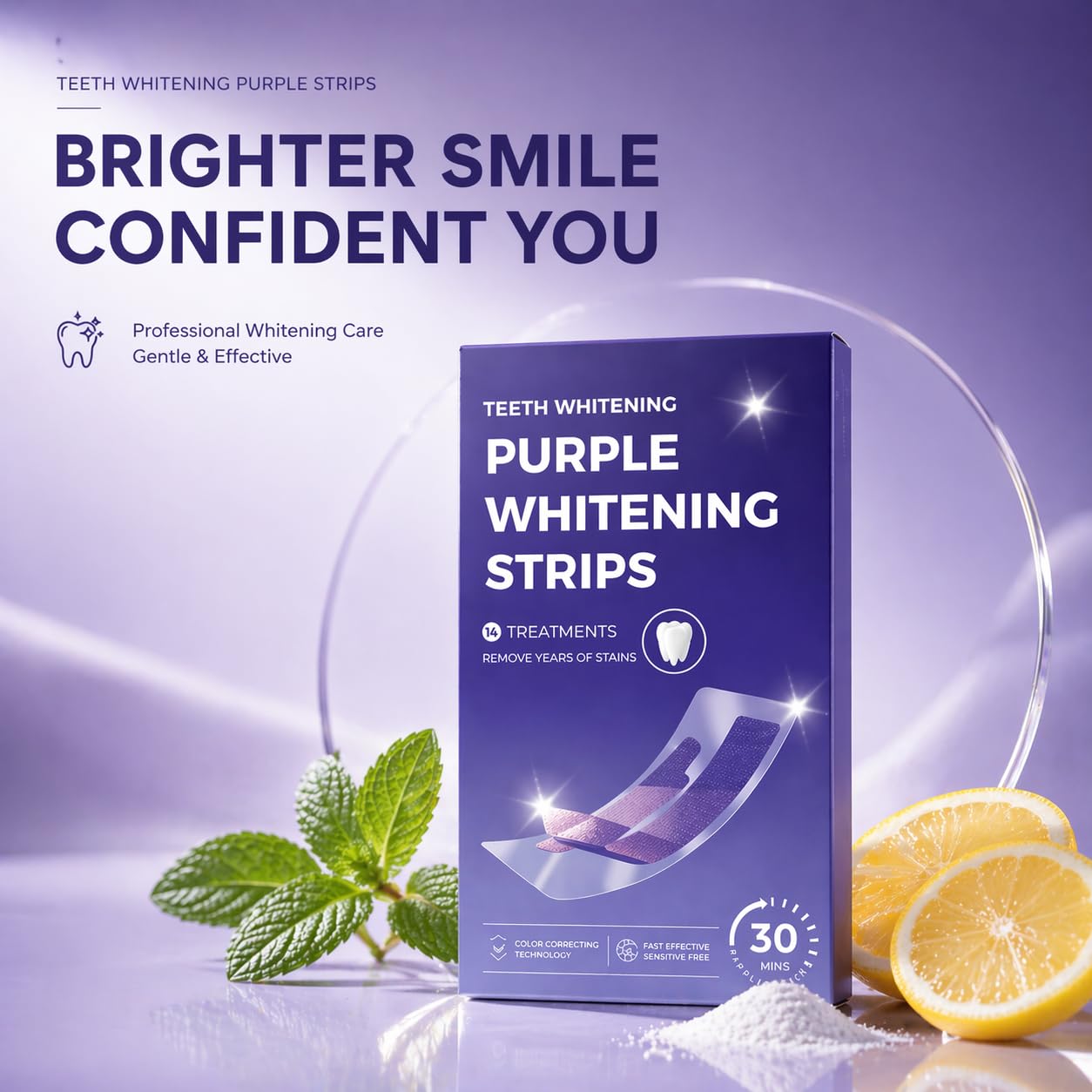 Purple Teeth Whitening Strips – V34 Color Corrector, 28 Strips (14 Treatments), Gentle Purple Whitening Strips for Teeth, Visibly Brighter Smile, Easy-to-Use Teeth Whitening Strips Purple — view 6