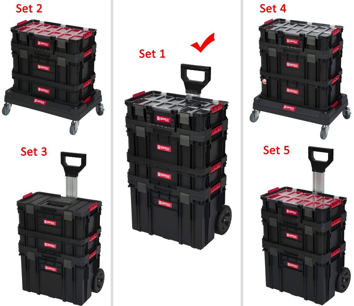XL Werkzeugtrolley - Qbrick System Werkzeugkoffer mit Rollen, Werkstattkoffer Set, Werkstattwagen Set mit viel Zubehör! B x T x H in cm: 53 x 38 x 98 cm ! Der Mobile Alleskönner - Privat & Gewerbe