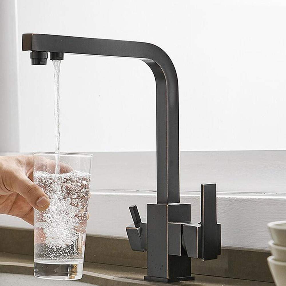 ZYCHSJXA 3 Way Kitchen Taps Filter Sink Mixer Tap Brass in 1 Faucet Rotating Direct Drinking Hot and Cold Filtered Faucet-A(Color:B)