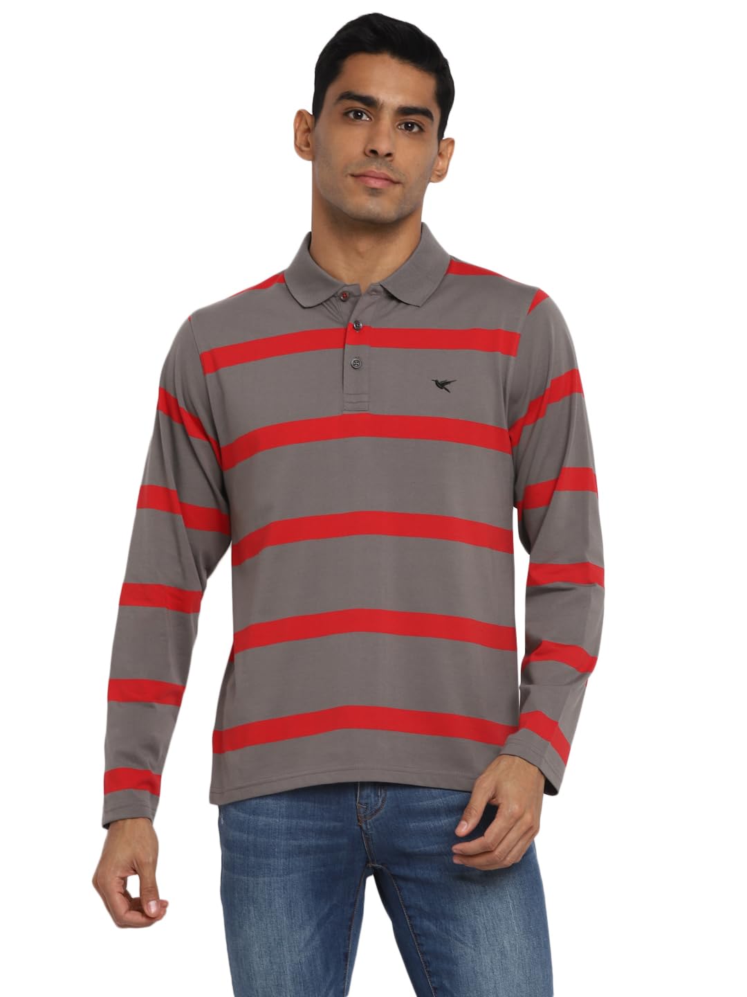 DenikloMen's Polo Collar Full Sleeves Striped T-Shirt with Embroidery DK 240
