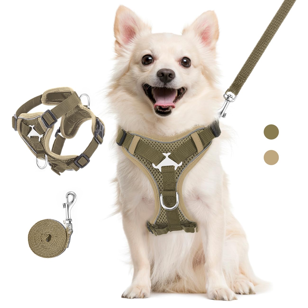VavoPaw Pettorina per Cani con Guinzaglio da 1,5M, Imbracatura per Gatti Antifuga con Rete Traspirante e Strisce Riflettenti, Gilet Morbido e Regolabile per Cani Gatti, L, Cachi