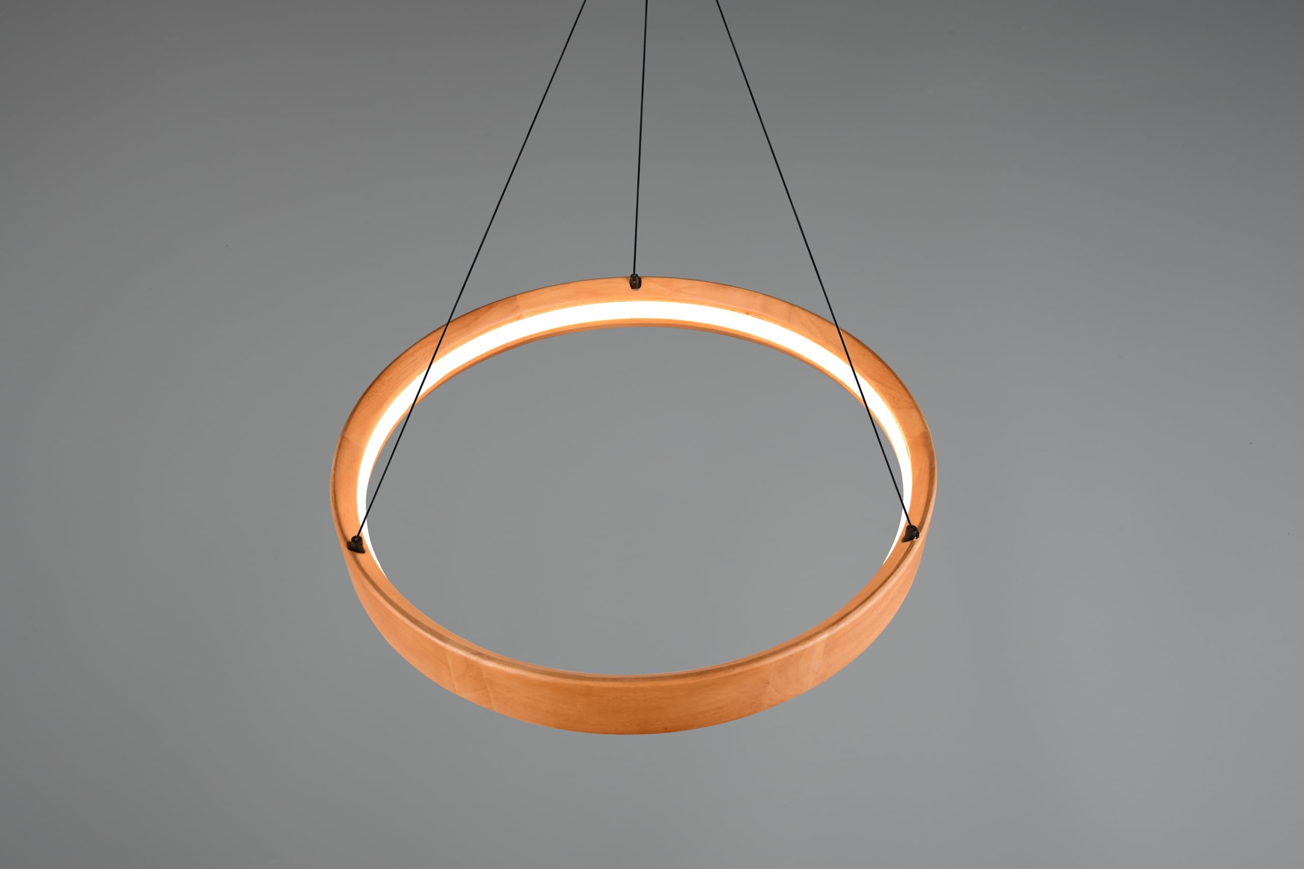 Trio Leuchten LED Pendelleuchte Lynwood 355030130, Metall Schwarz matt, Holz Gummibaum, 28 Watt LED, Switch Dimmer, Holzfarbig