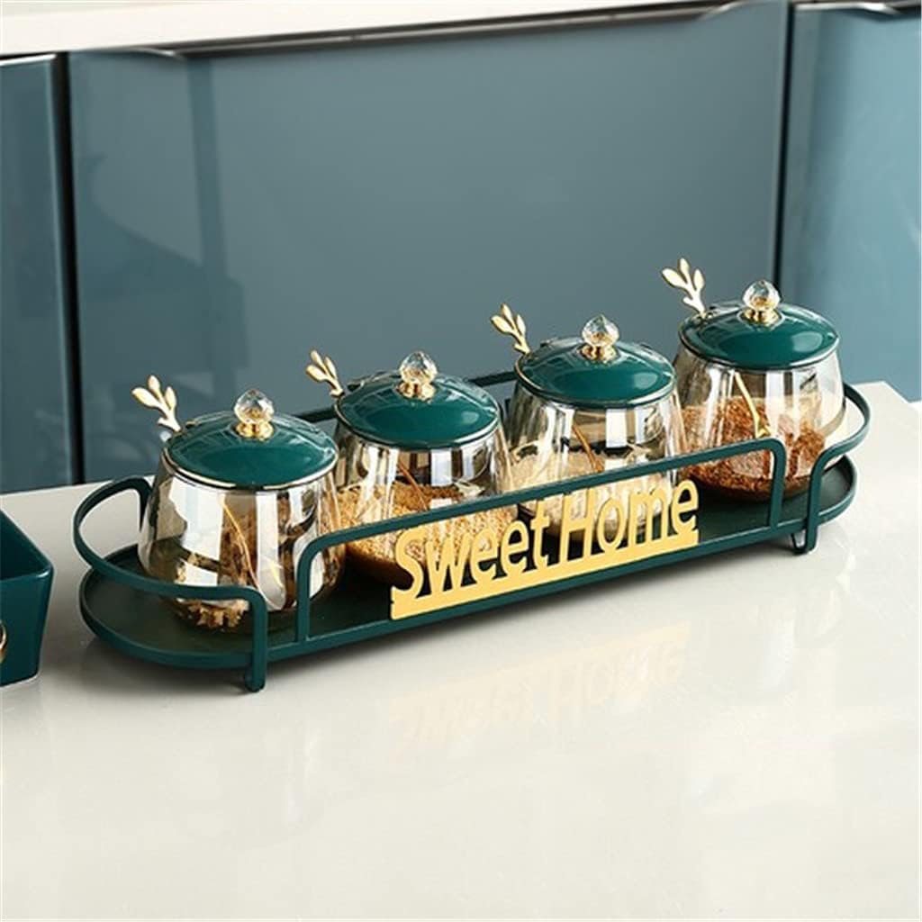 European Transparent Glass Seasoning Jar with Lid Kitchen Salt Sugar Condiment Box Salt Condiment Jar Set Kitchen Storage(D)