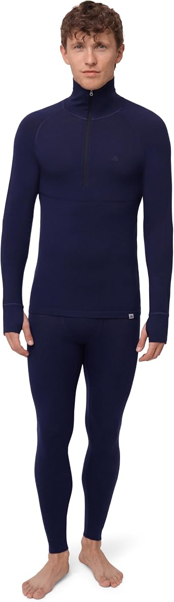 DANISH ENDURANCE Merino Wool Half Zip Base Layer Set Men, Top and Bottom