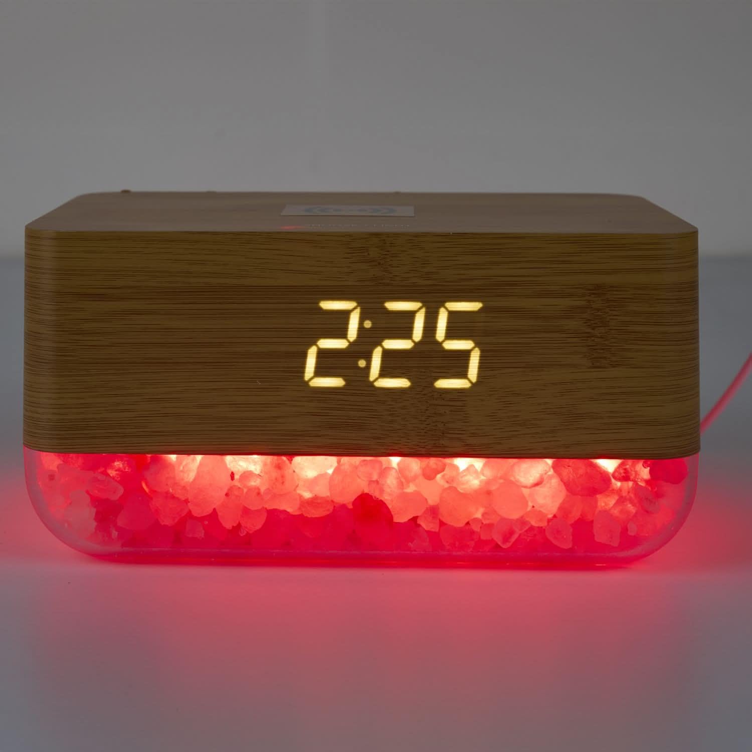 La Chaise Longue Réveil Chargeur Cristaux de Sel Rose ABS Charge LED Bois