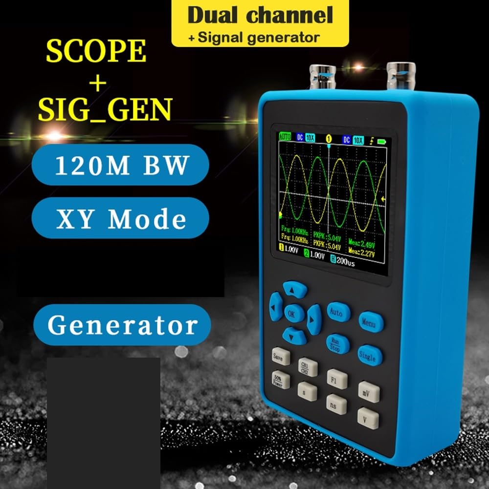 Osciloscopio Digital portátil DSO2512G de 2,8 Pulgadas, 120M de Ancho de Banda, osciloscopio de Doble Canal, generador de señal, análisis de Espectro Prueba de Voltaje y Corriente
